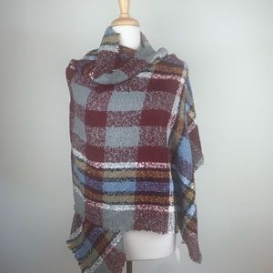 Blanket Scarf Girly Brand Plaid Gray Red O/S